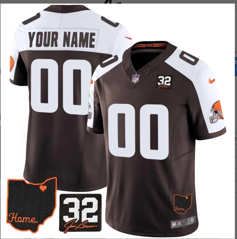 Men 2024 Nike NFL Cleveland Browns #32 Jim Brown Memorial Home Patch Custom Jersey V3